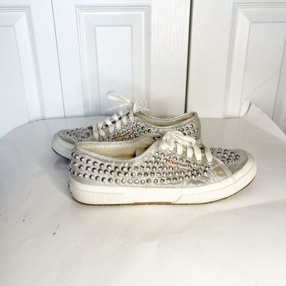 Superga Cotu 2750 Allover Metallic Studded Low Top Lace Up Canvas Sneakers - Picture 7 of 11